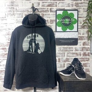 Black Graphic Sweatshirt with Hood and arches Design